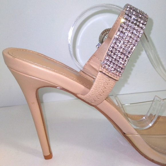 Rhinestone Buckle Strap Nude & Clear Slide On Heels Women's Size 10- NWOT - Picture 10 of 10